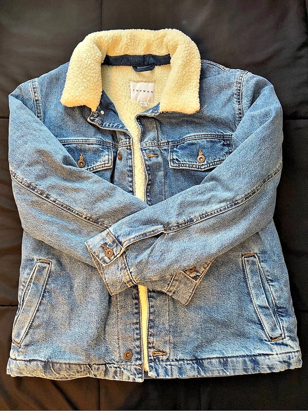 Topman Men's Blue & Yellow Denim Sherpa Jacket